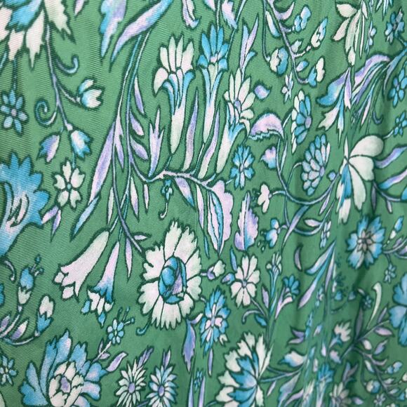 J Crew Gwyneth Cupro Blend Slip Dress Size XS Green Marigold Blooms Short Sleeve - Picture 6 of 9